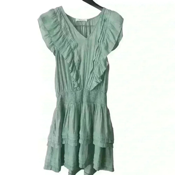Mustard Seed Mini Dress Size M Pleated Detail Mint Green Woven Casual Boho Silky - Picture 7 of 13